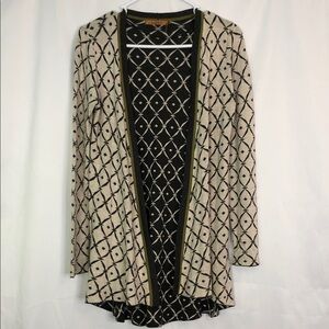 Belldini Women's Open Front Abstract Drapey Cardigan Sweater Cream/Black Size S